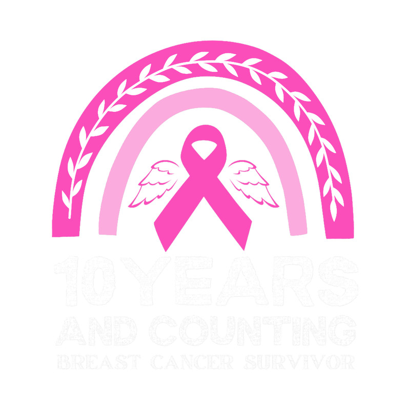 Breast Cancer Survivor Gift 10 years Cancer Free Pink Rainbow.png