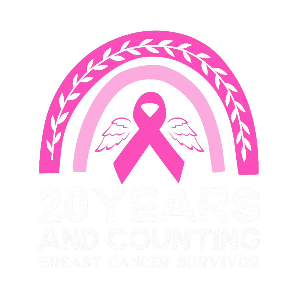 Breast Cancer Survivor Gift 20 years Cancer Free Pink Rainbow.png