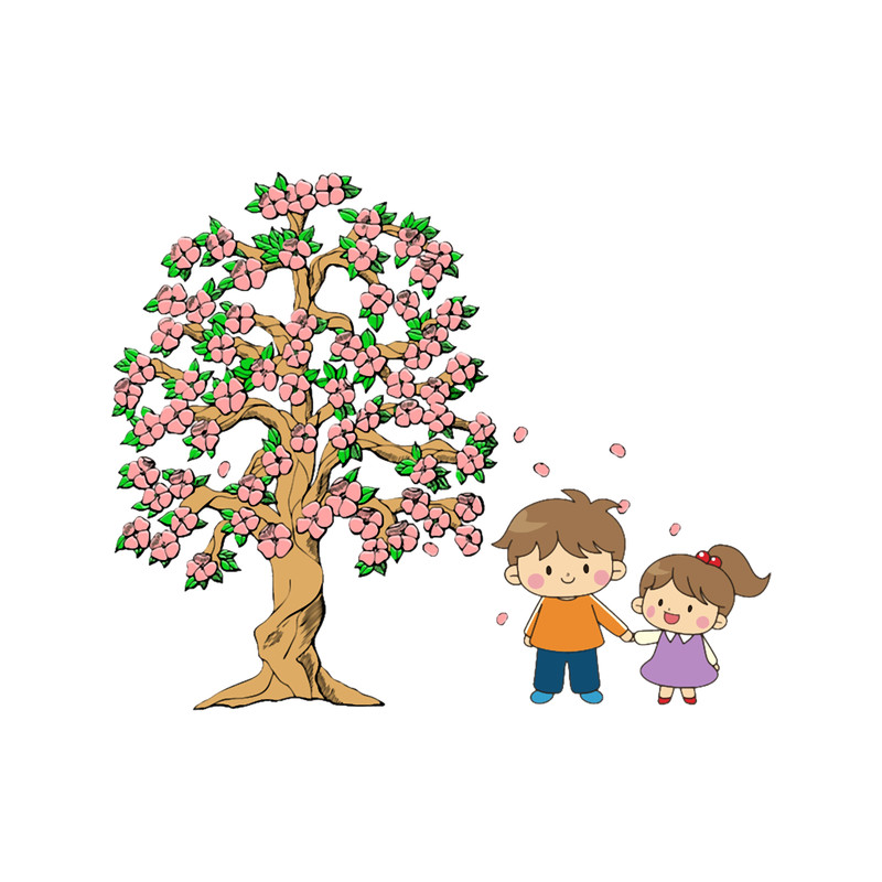 A picture of a tree and the children under it are having fun.png