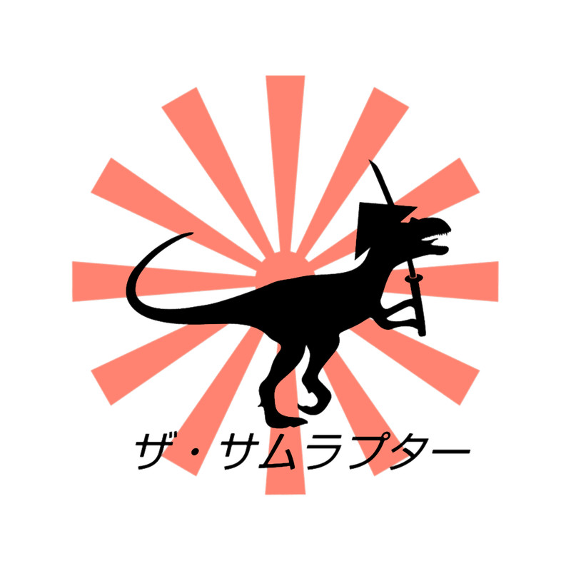 Dinosaur design of samurai velociraptor and rising sun BLACK.png