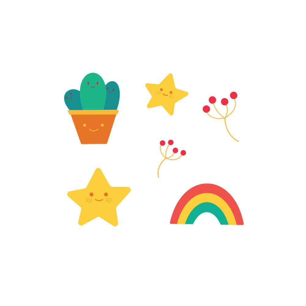Pack of extra small plant, holly berries, pot, rainbow, and stars doodles.png