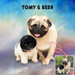 Digital Two Pets- Custom Pet Portrait,Digital files,Personalized Dog Wall Art,Loss Pet Memorial Photo Pet PNG