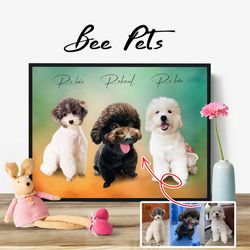 Digital Three Pet- Custom Pet Portrait,Digital files,Personalized Dog Wall Art,Loss Pet Memorial Photo Pet PNG