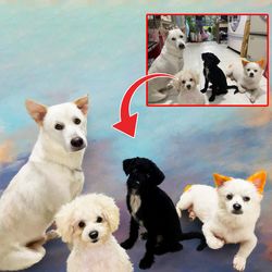 Digital four Pet- Custom Pet Portrait,Digital files,Personalized Dog Wall Art,Loss Pet Memorial Photo Pet PNG