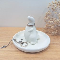 Dinosaur Ring Holder for Jewelry, Jewelry Dish With Ring Holder, Concrete Animal Ring Holder, Chubby Cute T-Rex,