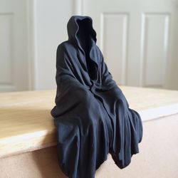 Black Sitting Death Statue - Grim Reaper Figure - Gothic Sitting Reaper Statue - Black Goth Halloween Grim Reaper