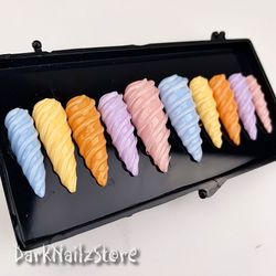 Cute Multi Colorful Gel Acrylic Press On Nails, Awesome Colors Fake Nail False Manicure