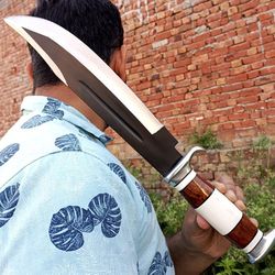 Custom Handmade Carbon Steel Hunting Bowie Knife With Leather Sheath