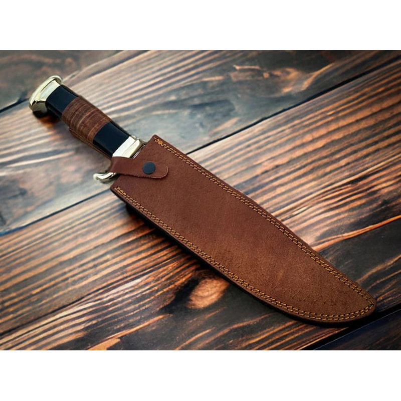 Crocodile Dundee Bowie Knife With Brass Guard And Buffalo Horn Handle Premium Leather Sheath Included Evergreen Cutlery 2