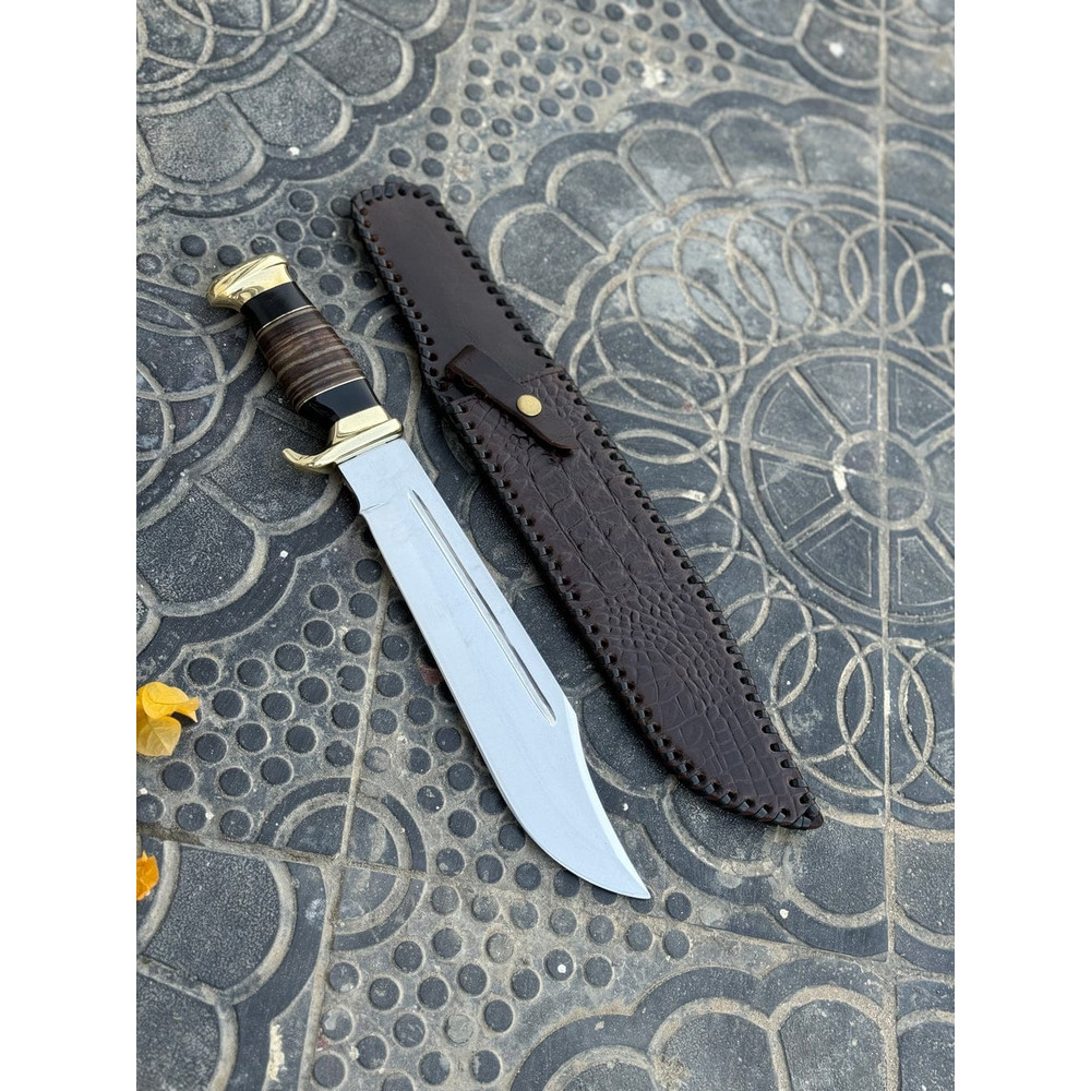 Custom Handmade J2 Steel Crocodile Dundee Bowie Knife With Brass Guard And Leather Handle Evergreen Cutlery 1