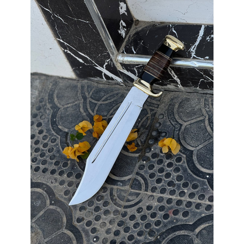 Custom Handmade J2 Steel Crocodile Dundee Bowie Knife With Brass Guard And Leather Handle Evergreen Cutlery 2