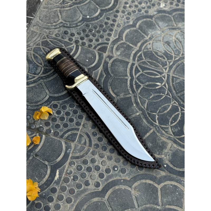 Custom Handmade J2 Steel Crocodile Dundee Bowie Knife With Brass Guard And Leather Handle Evergreen Cutlery 3
