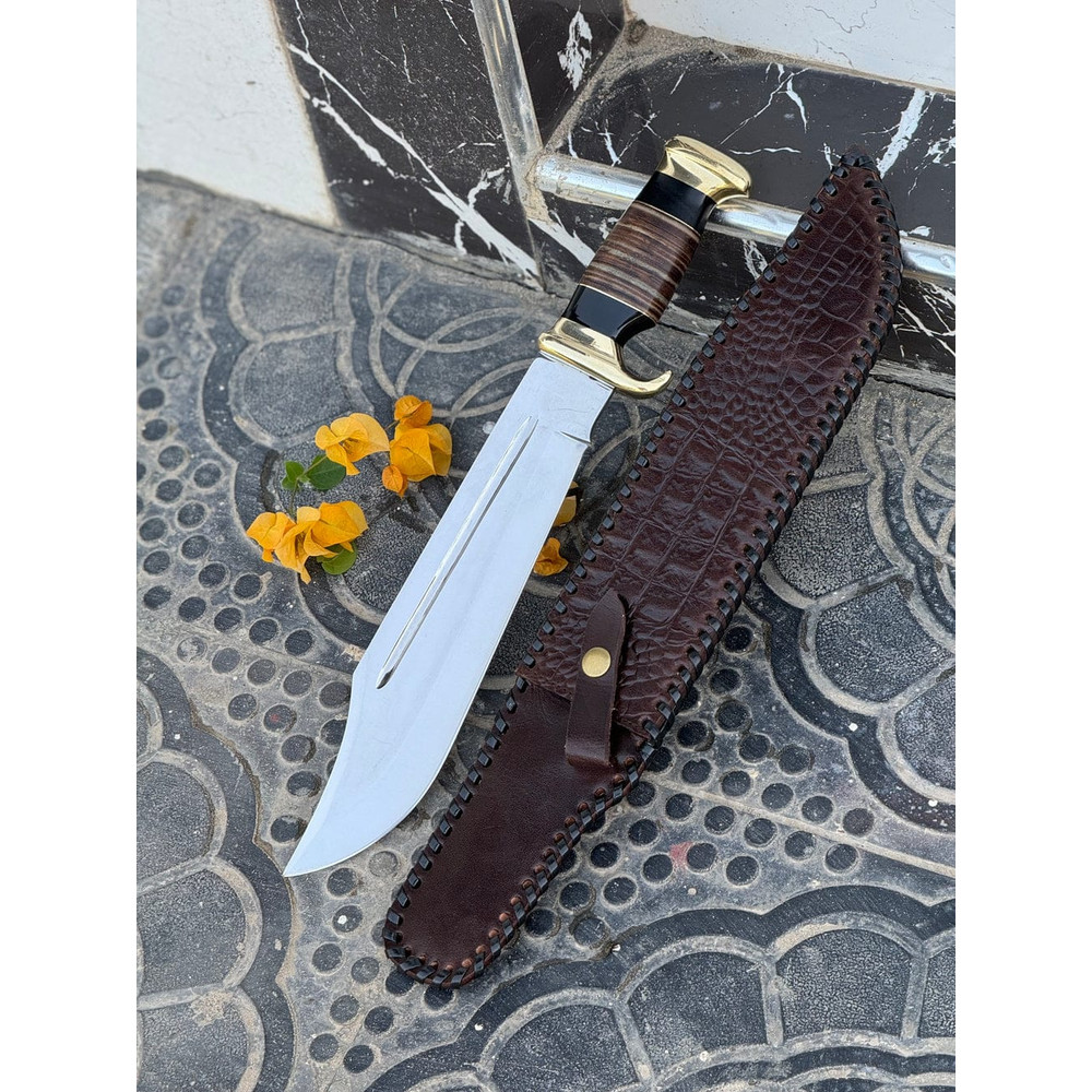 Custom Handmade J2 Steel Crocodile Dundee Bowie Knife With Brass Guard And Leather Handle Evergreen Cutlery 4