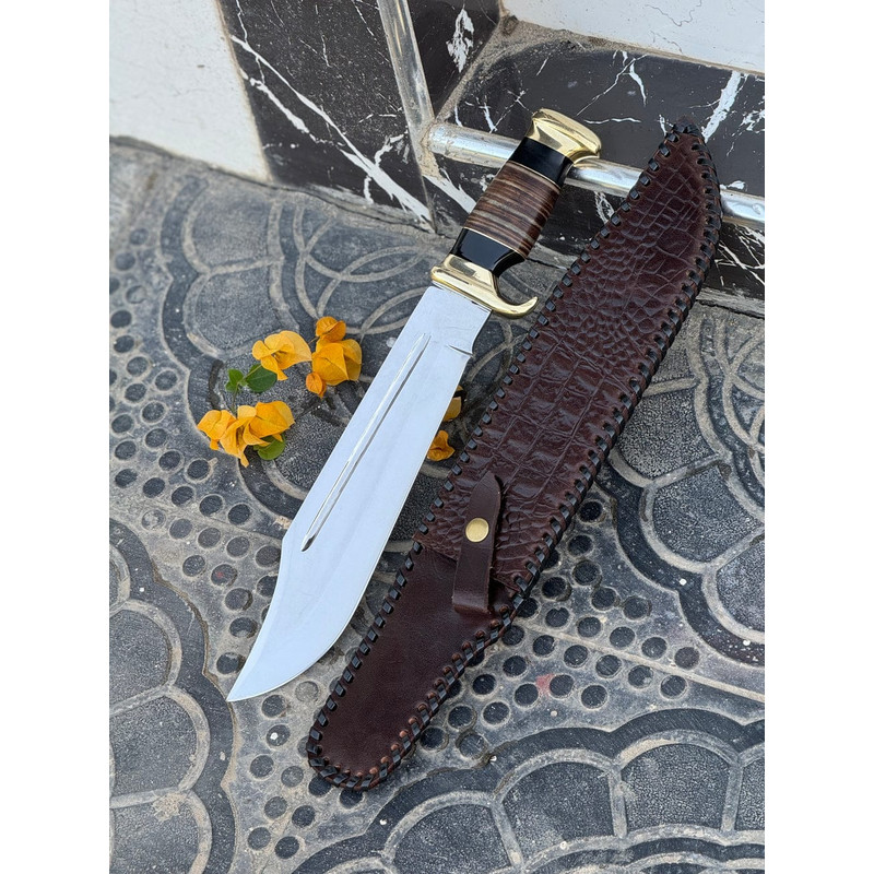 Custom Handmade J2 Steel Crocodile Dundee Bowie Knife With Brass Guard And Leather Handle Evergreen Cutlery 4