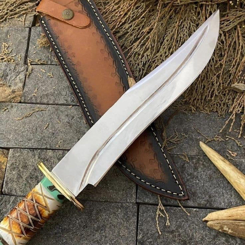 Custom Handmade J2 Steel Bowie Knife With Rosewood Bone And Brass Guard Handle Evergreen Cutlery 1
