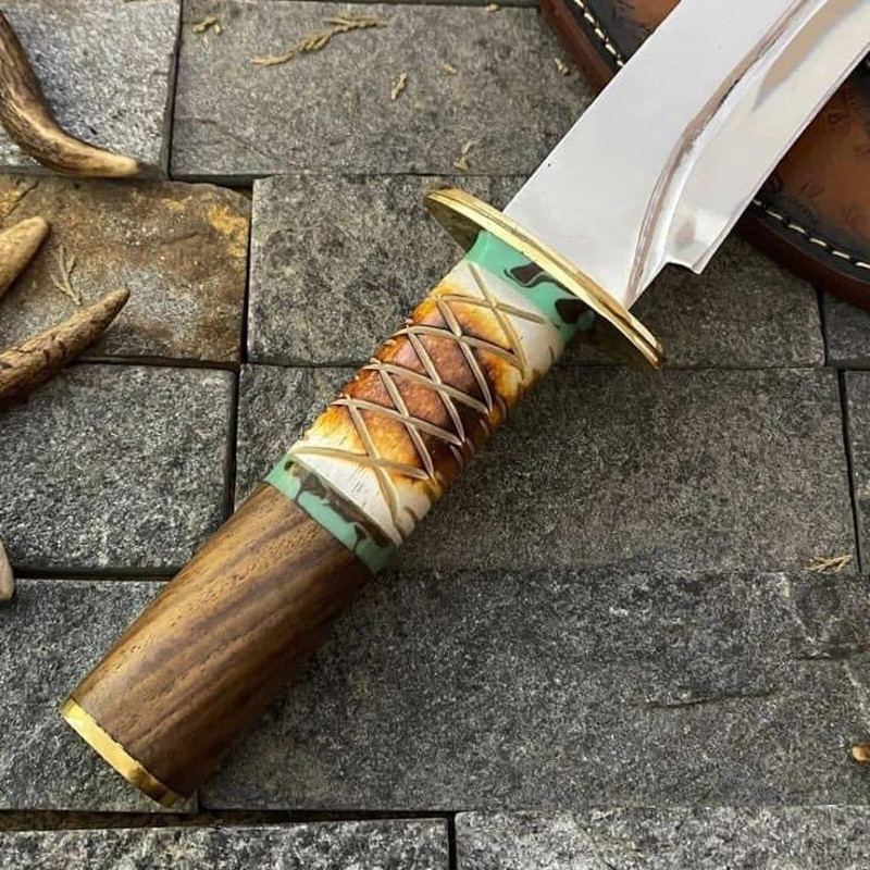 Custom Handmade J2 Steel Bowie Knife With Rosewood Bone And Brass Guard Handle Evergreen Cutlery 4