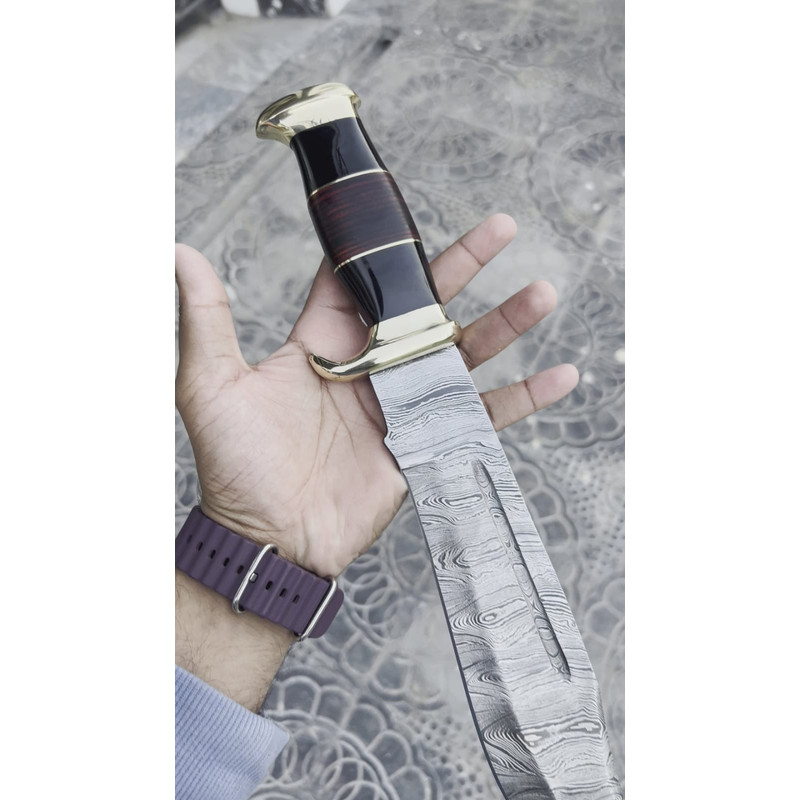 Custom Handmade Damascus Steel Heavy Duty Crocodile Dundee Hunting Bowie Knife Evergreen Cutlery 2