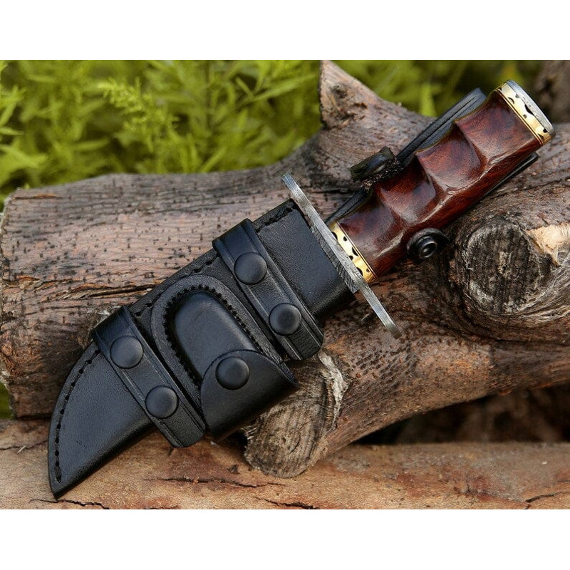 Custom Handmade 105Inch Damascus Steel Bowie Knife With Rosewood Handle And Damascus Guard Evergreen Cutlery 1