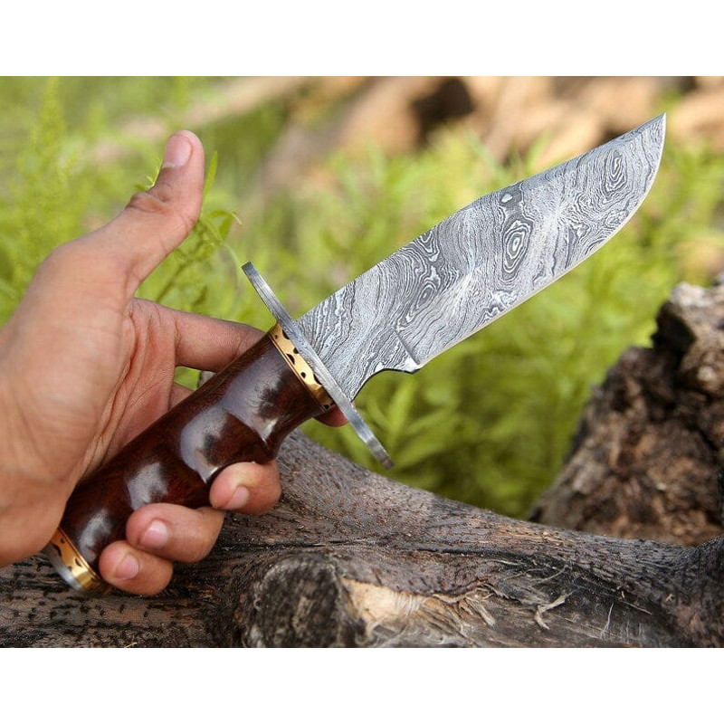 Custom Handmade 105Inch Damascus Steel Bowie Knife With Rosewood Handle And Damascus Guard Evergreen Cutlery 0