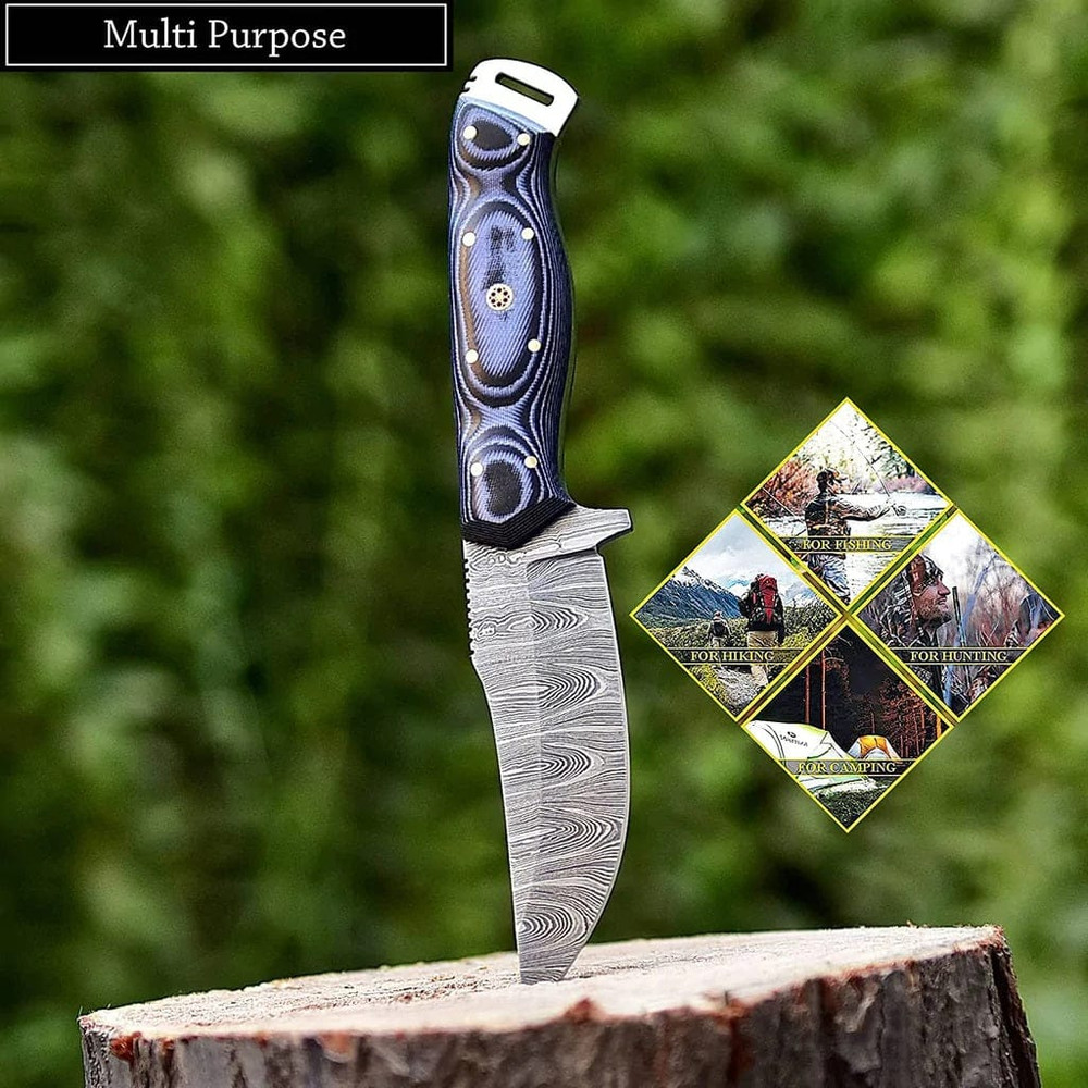 Custom Handmade Damascus Steel Hunting Skinning Knife 1