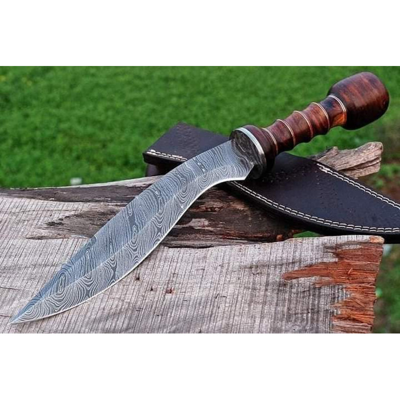 Damascus Steel Kukri Knife  Leather Sheath 17inches HAND FORGED Fixed Blade EC 0