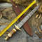 Custom Handmade Sword Damascus Steel Hunting Knife Camel Bone Handle With Leather Sheet EC 2