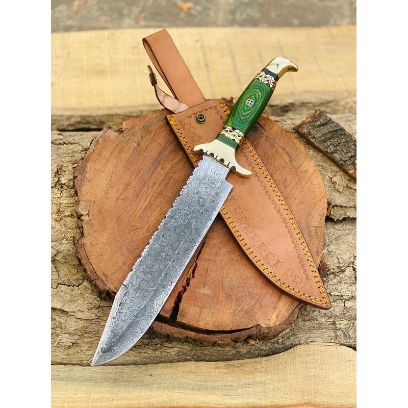 Custom Made Damascus Tool Steel High Quality Crocodile Dundee Bowie Rambo Knife Fathers Day Gift Gift For Him USA Knife 0