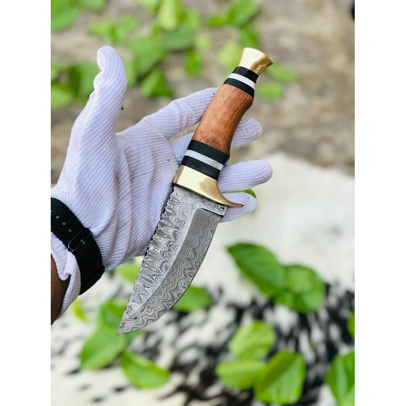 Damascus Skinner Knife Camping Knife Walnut Wood Gift For Him EC 0