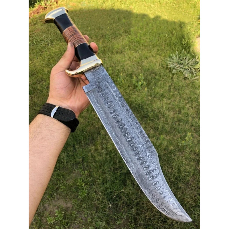 Damascus Steel Crocodile Dundee Bowie Knife Leather Sheath Included EC 1