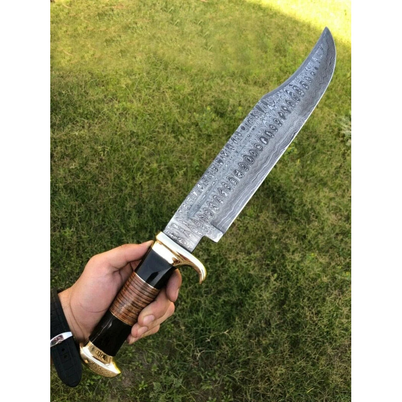 Damascus Steel Crocodile Dundee Bowie Knife Leather Sheath Included EC 0