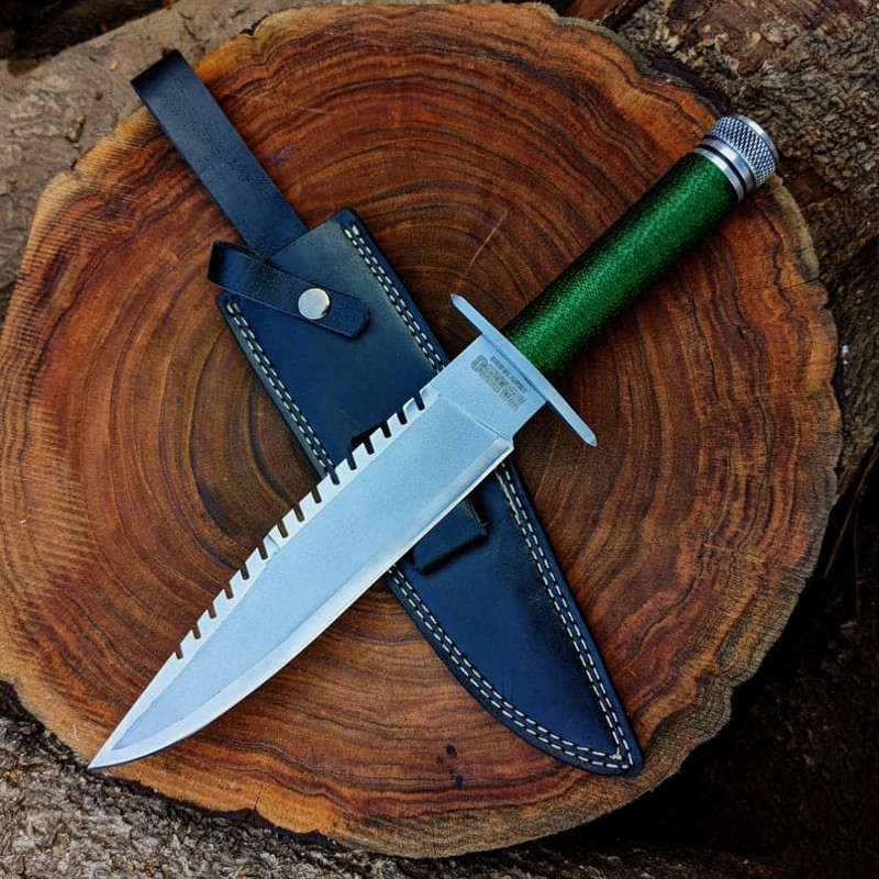 Rambo First Blood Movie Replica Survival Tactical Knife Sylvester Stallone Hunting Knife With Leather Sheath EC 7