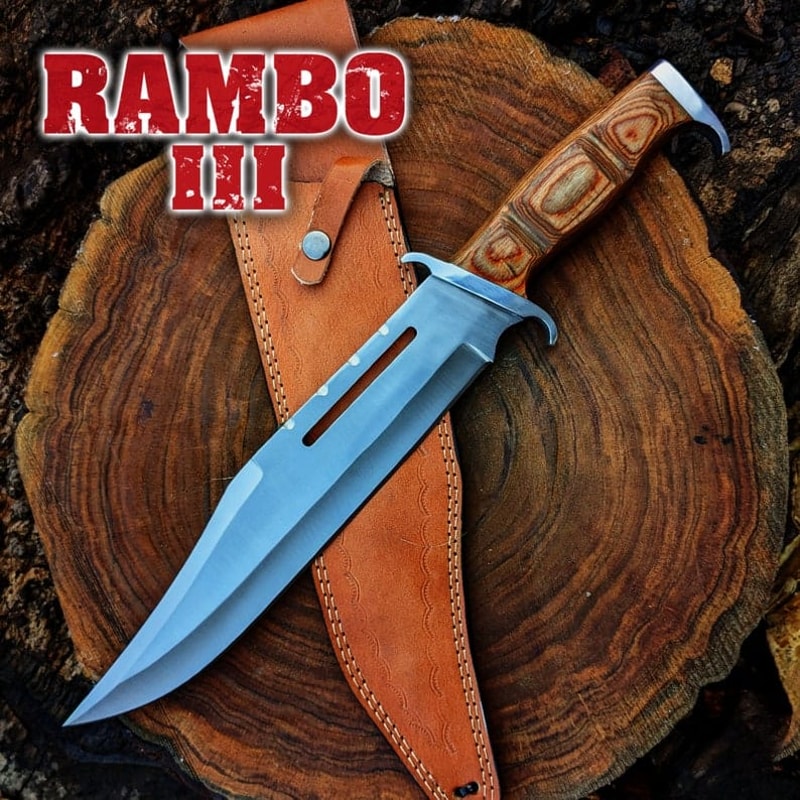 Handmade 18 Rambo Movie Replica Hunting Survival Bowie Knife Fixed Blade Knife With Leather Sheath Christmas Gift EC 0