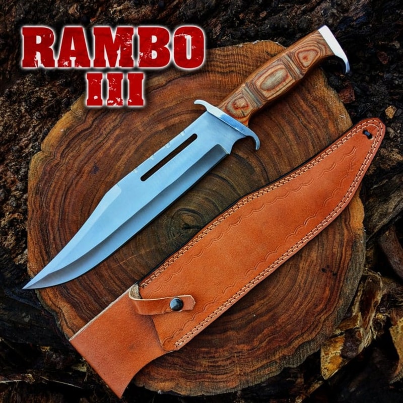 Handmade 18 Rambo Movie Replica Hunting Survival Bowie Knife Fixed Blade Knife With Leather Sheath Christmas Gift EC 6