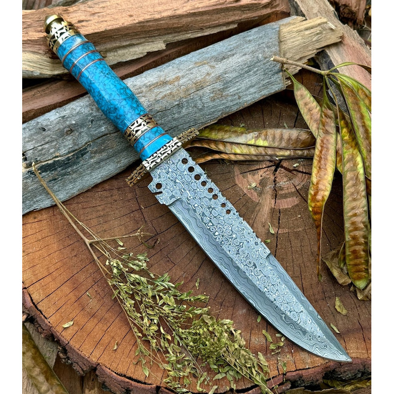 Custom Handmade Bowie Knife 16 Bowie Knife Damascus Hunting Bowie Knife Bowie Knife  Leather Sheath Best Gift 9