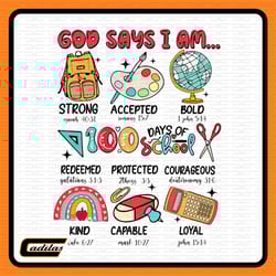 god says i am 100 days of school png,100 days of school png, christian 100 days of school png, teacher doodles png