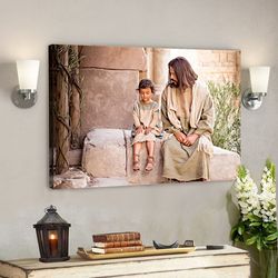 Jesus With Children Canvas Wall Art - Jesus Christ Poster - God Jesus Horizontal Canvas Prints - Christ Pictures Prints
