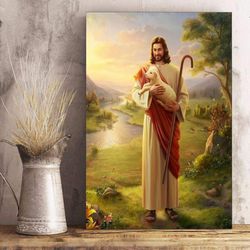 Jesus Christ with Lamb - Jesus Canvas - Christian Gift - Jesus Canvas Painting - Jesus Poster - Jesus Canvas Wall Art