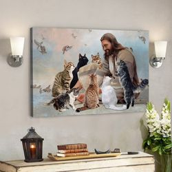 jesus god landscape canvas prints - god wall art - god surrounded by cats - jesus canvas wall art - jesus christ poster