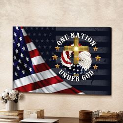 Jesus One Nation Under God Canvas American Flag Veteran Day Christian Cross Gift Canvas Home Decor