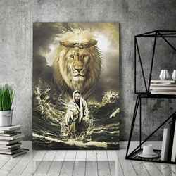 Jesus reaching in the water - Jesus lion wall - Jesus Canvas Painting - Jesus Canvas Art - Bible Verse Canvas Wall Art