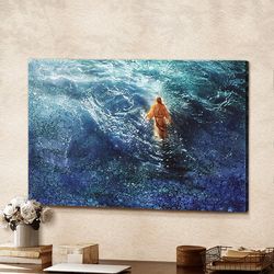 Jesus Walks On The Beach Canvas - Jesus Canvas Painting - Jesus Canvas Art - Bible Verse Canvas Wall Art - Christ Poster