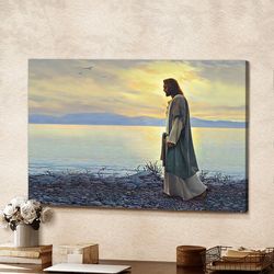 Jesus Walks On The Beach - Jesus Canvas Painting - Jesus Canvas Art - Bible Verse Canvas Wall Art - Christ Poster