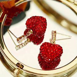 Red Love Earrings Big Red Heart-shaped Imitation Diamond Pendant Light Luxury High-end Earrings