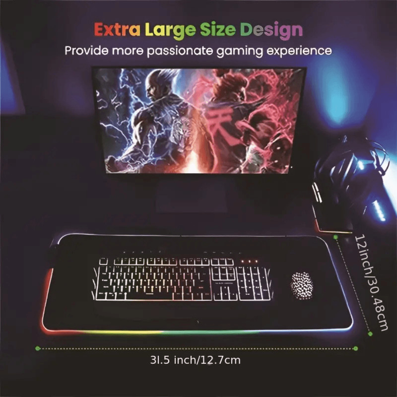 RGB Gaming Mouse Pad With Eagle Design  NonSlip Desk Mat With Wrist Support Colorful Flames  Ice Ar 3