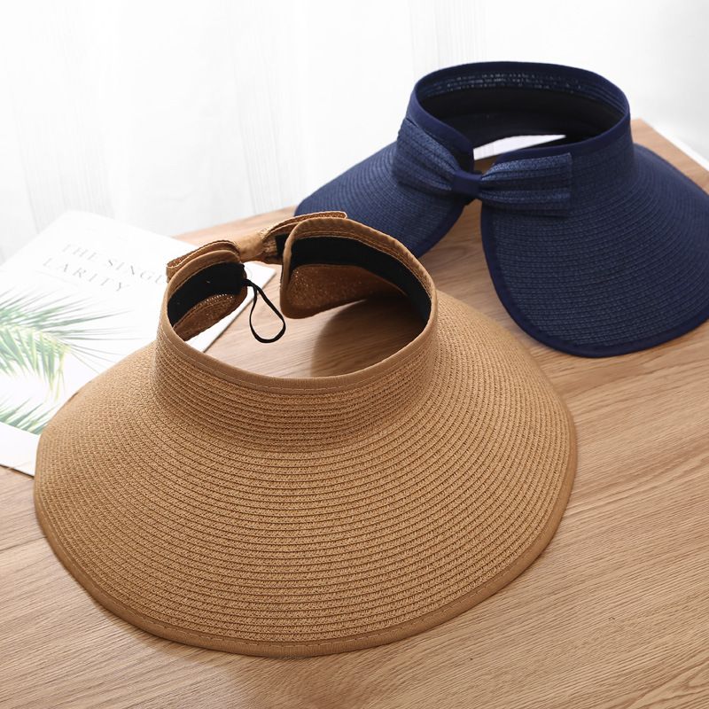 UV Protection Beach Straw Hat For Women Foldable Wide Brim Bowknot Visor Sun Hat For Travel  Summer 2