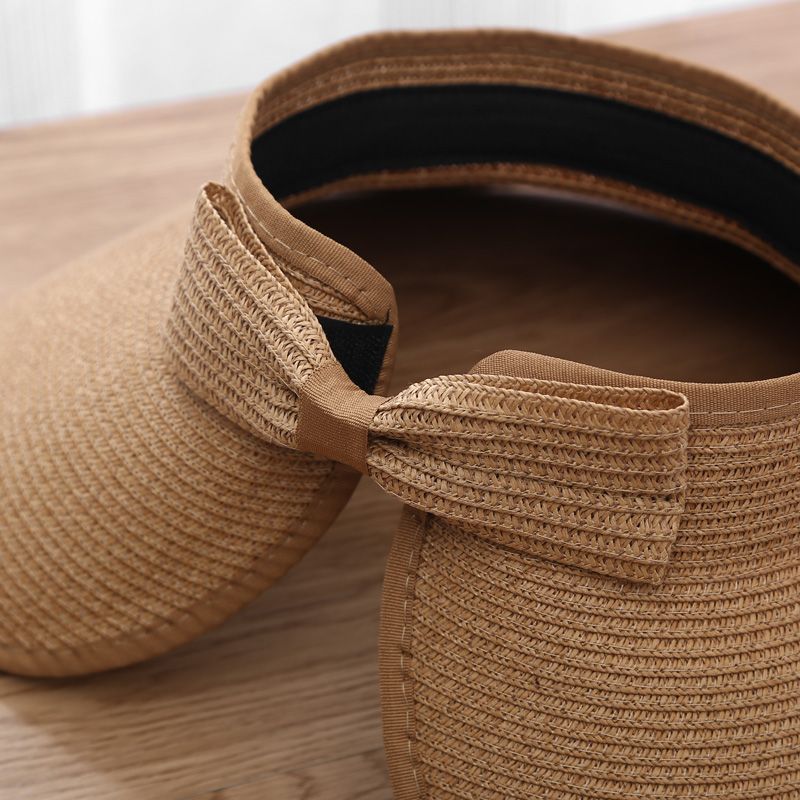 UV Protection Beach Straw Hat For Women Foldable Wide Brim Bowknot Visor Sun Hat For Travel  Summer 3