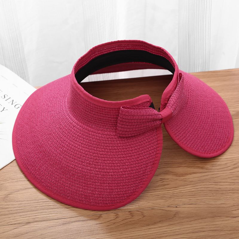 UV Protection Beach Straw Hat For Women Foldable Wide Brim Bowknot Visor Sun Hat For Travel  Summer 5