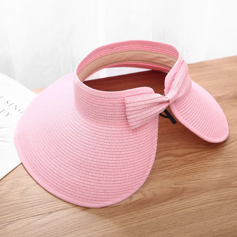 UV Protection Beach Straw Hat For Women Foldable Wide Brim Bowknot Visor Sun Hat For Travel  Summer 6