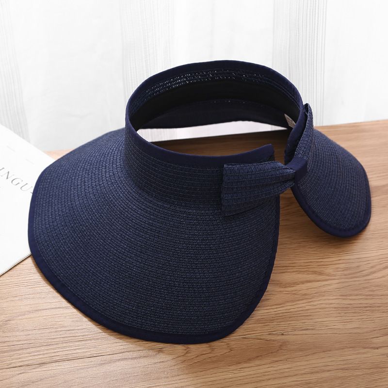 UV Protection Beach Straw Hat For Women Foldable Wide Brim Bowknot Visor Sun Hat For Travel  Summer 8