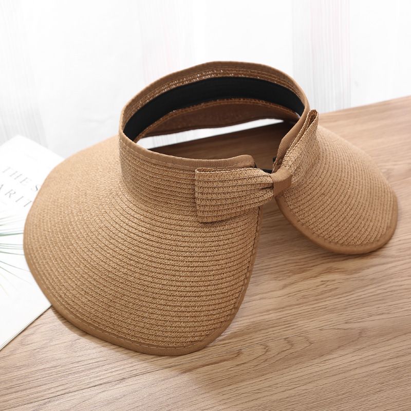 UV Protection Beach Straw Hat For Women Foldable Wide Brim Bowknot Visor Sun Hat For Travel  Summer 9